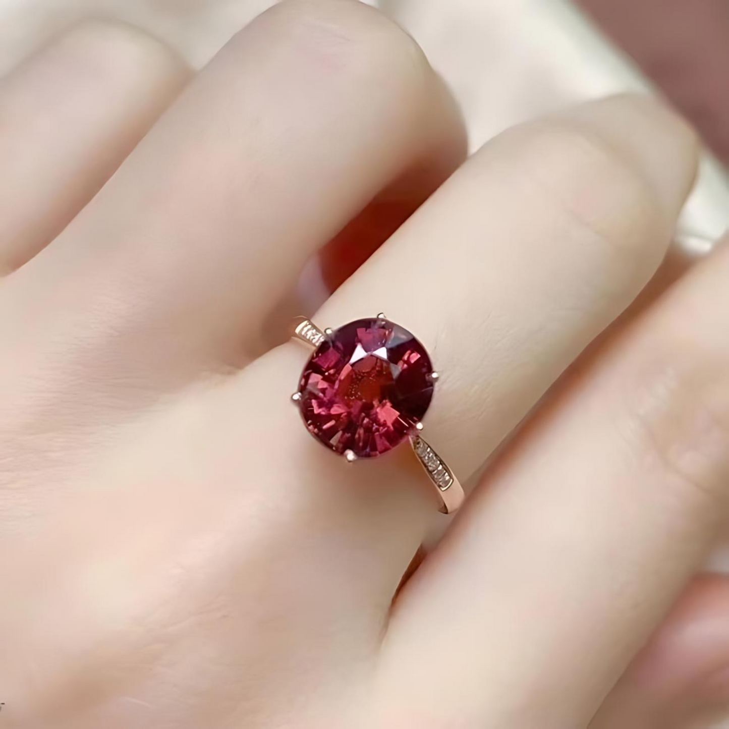 Elegant Red Garnet-Inspired Adjustable Ring