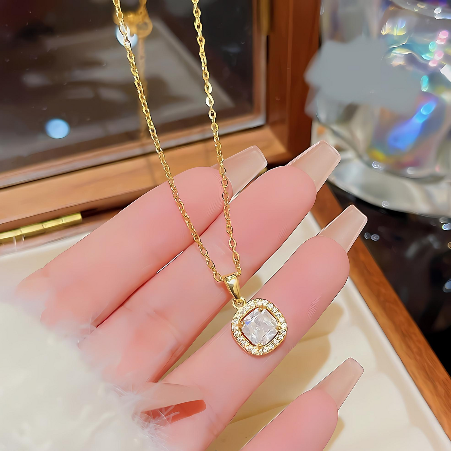 P-03 Golden Elegance Square Pendant