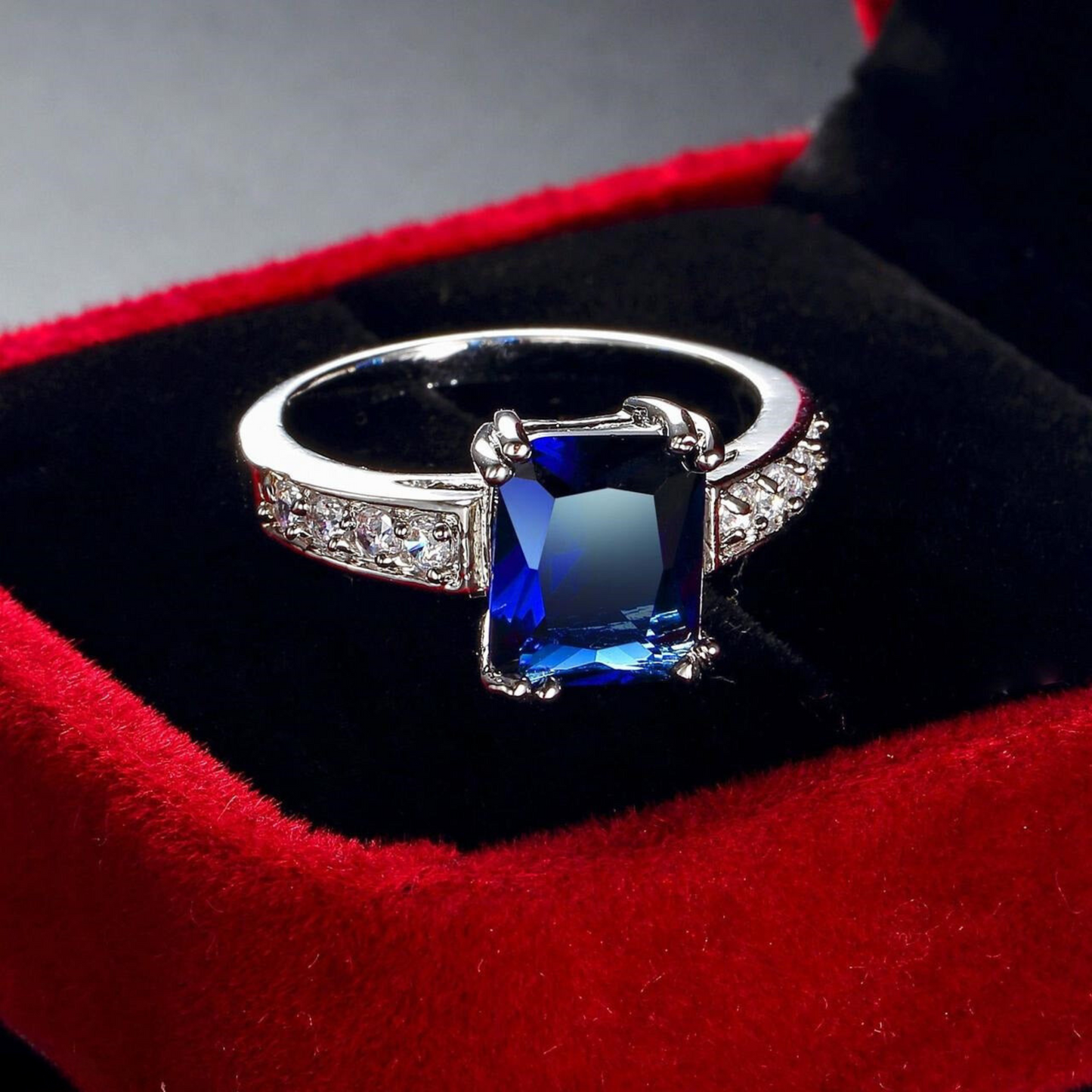 R-11 Imported Blue Stone Baguette Ring