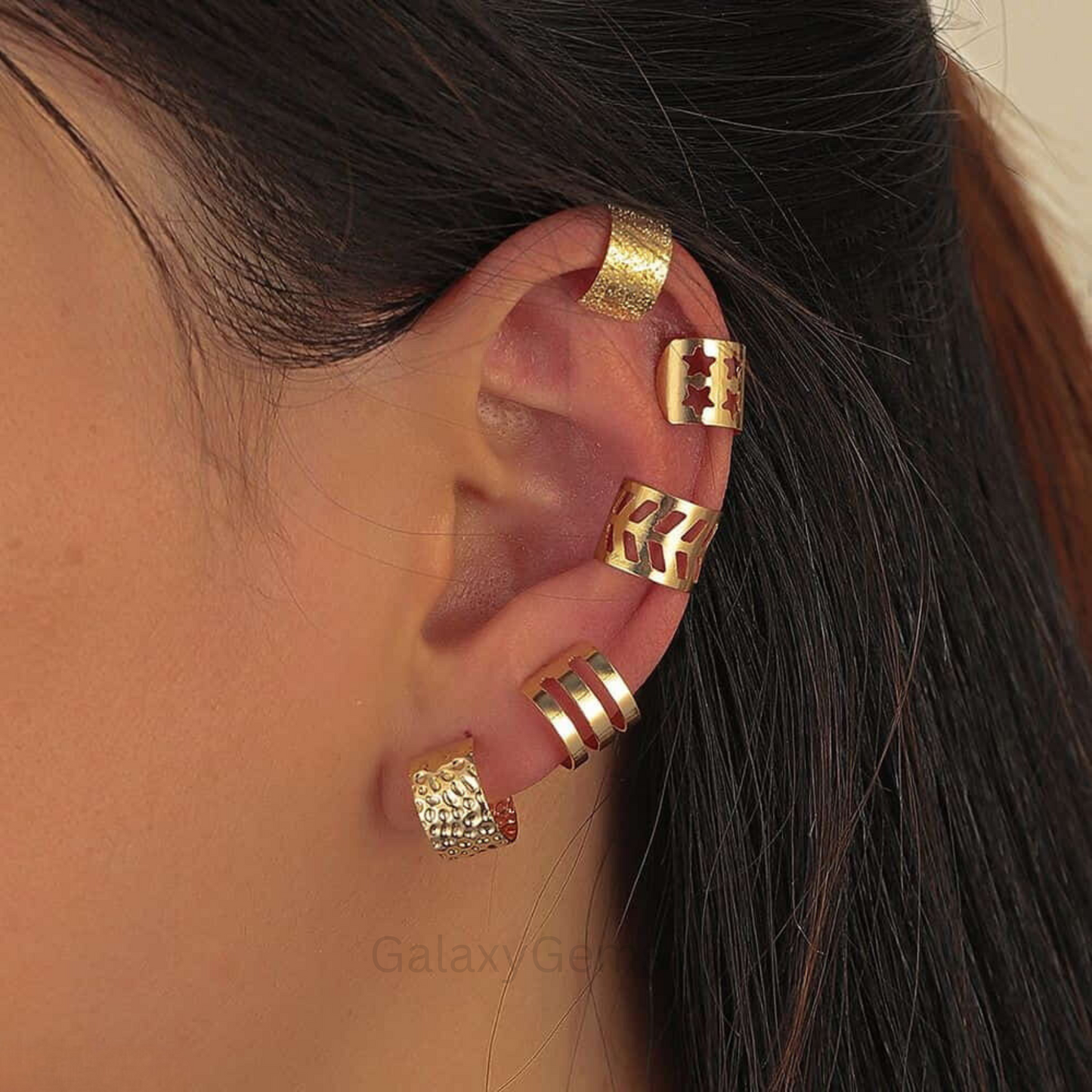 E-12 Elegant Gold-Plated Ear Cuff Set