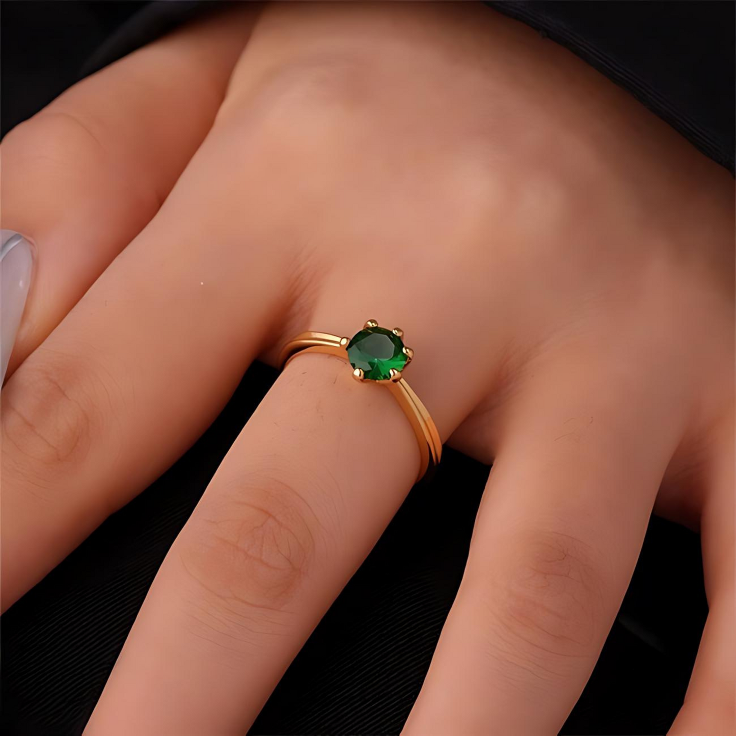 Adjustable Golden Ring with Green Stone