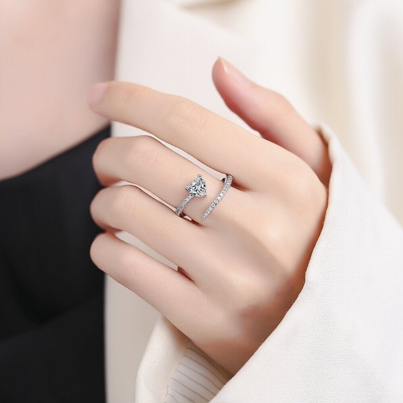 R-12 Adjustable Heart Shaped Zircon Ring