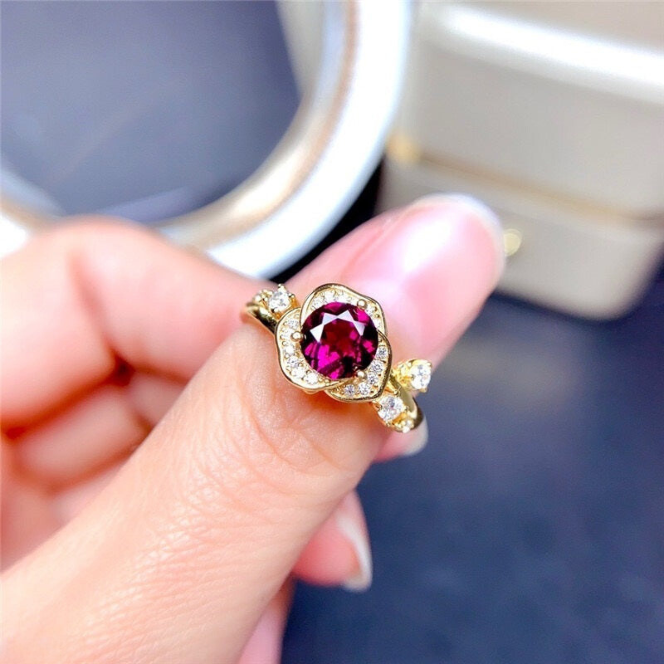 Adjustable Gold-Plated Ruby Ring