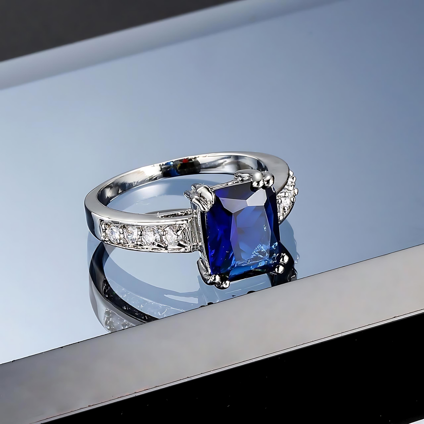 R-11 Imported Blue Stone Baguette Ring