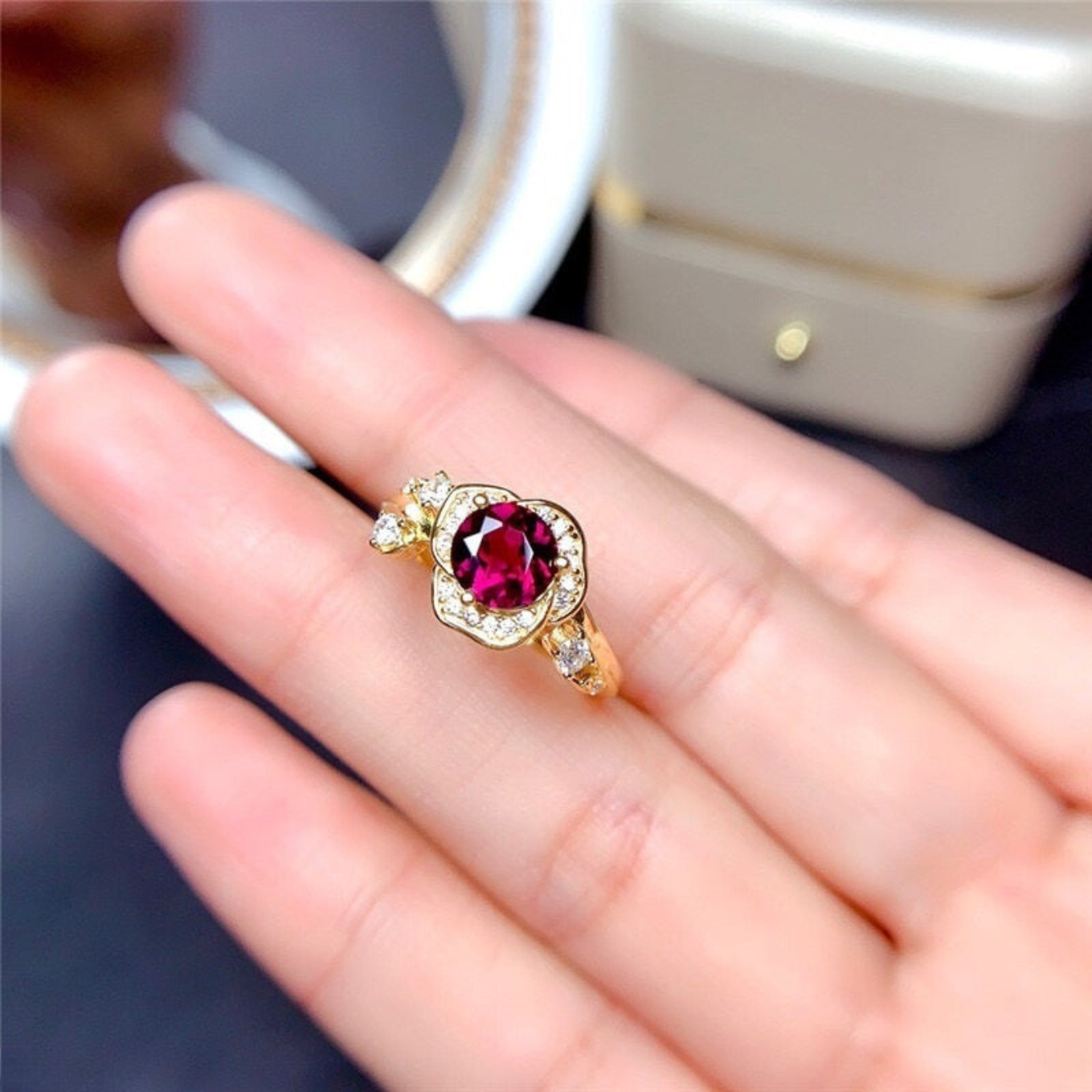 Adjustable Gold-Plated Ruby Ring