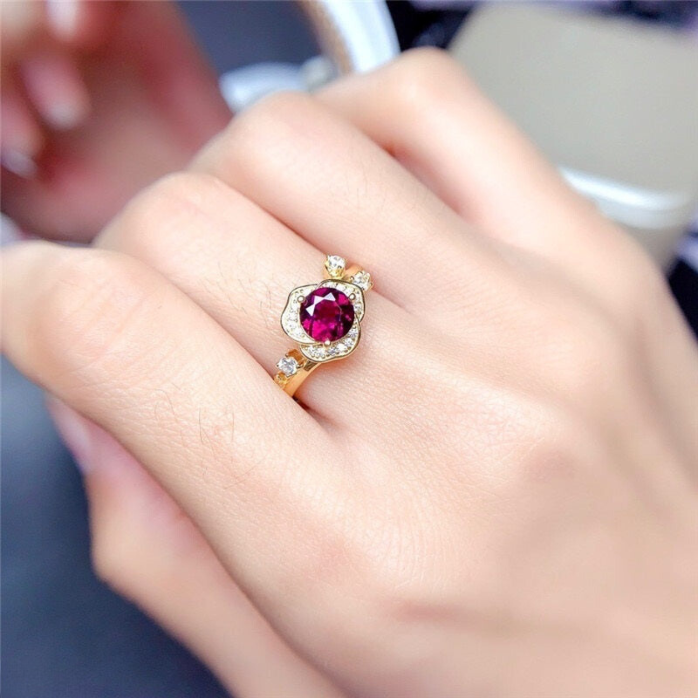 Adjustable Gold-Plated Ruby Ring