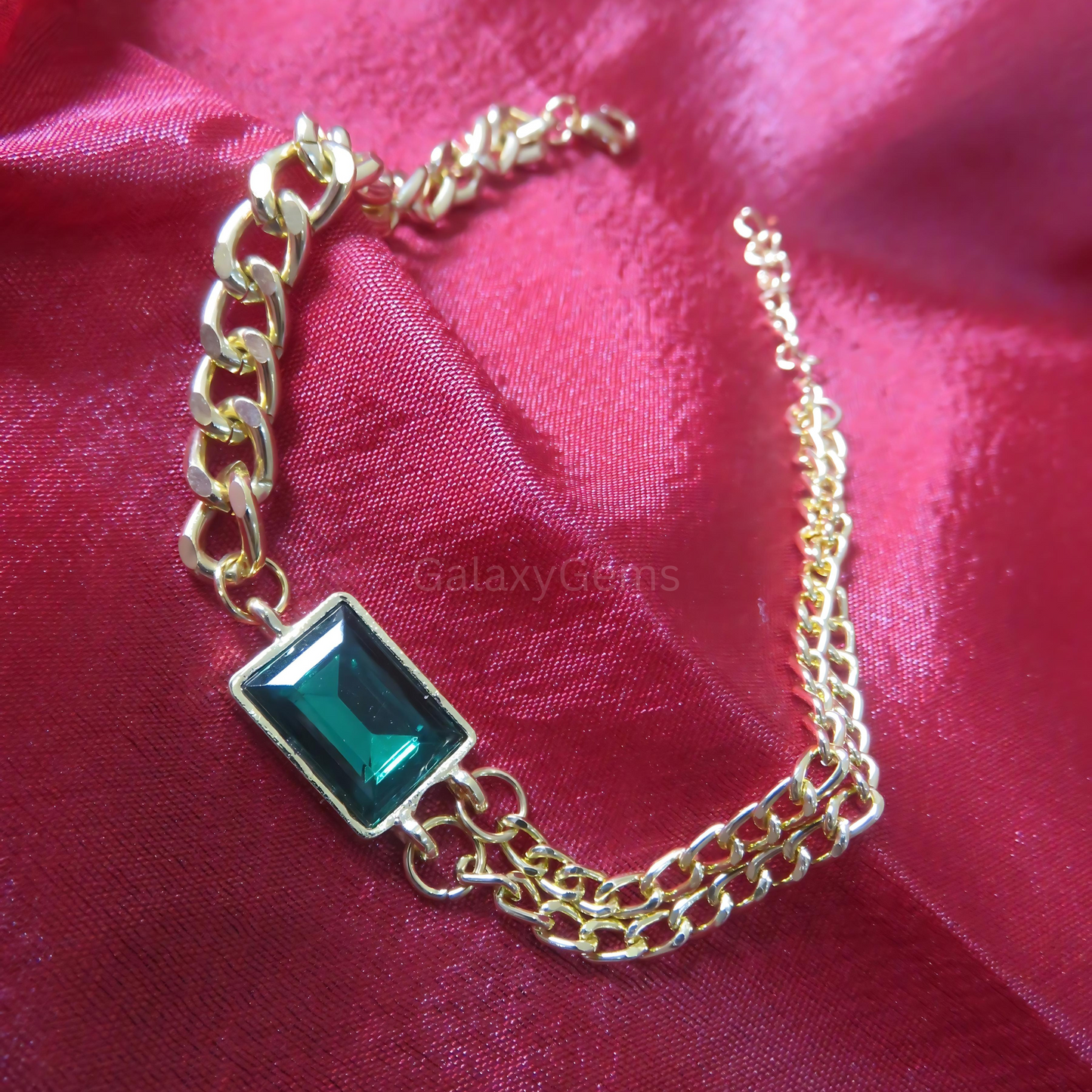 B-02 Greenish Baguette Hand Bracelet Openable