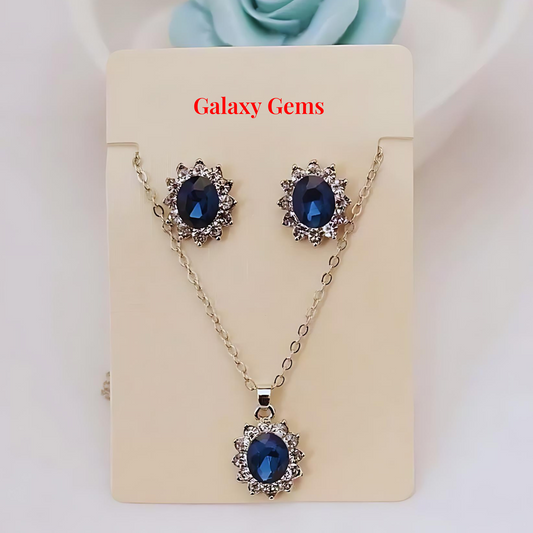 P-01 Synthetic Blue Sapphire Tops and Pendant Set