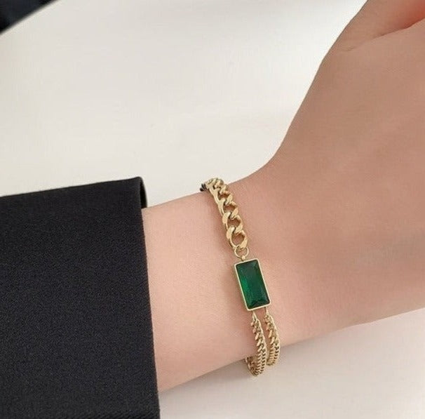 B-02 Greenish Baguette Hand Bracelet Openable