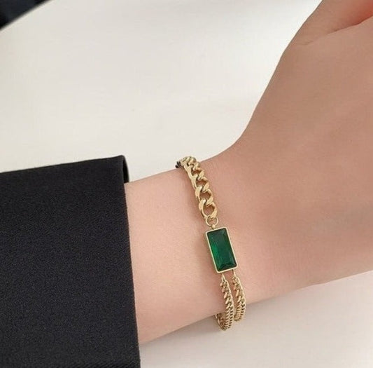 B-02 Greenish Baguette Hand Bracelet Openable