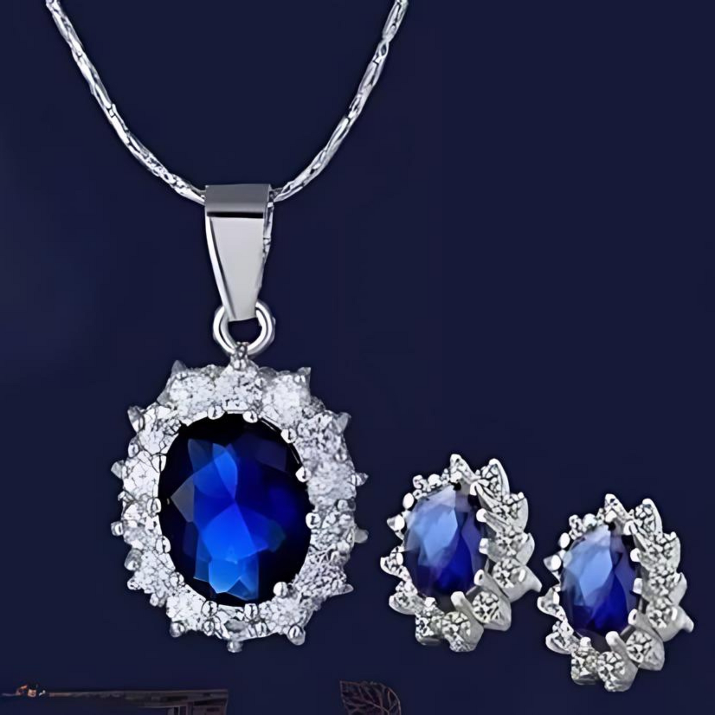 P-01 Synthetic Blue Sapphire Tops and Pendant Set