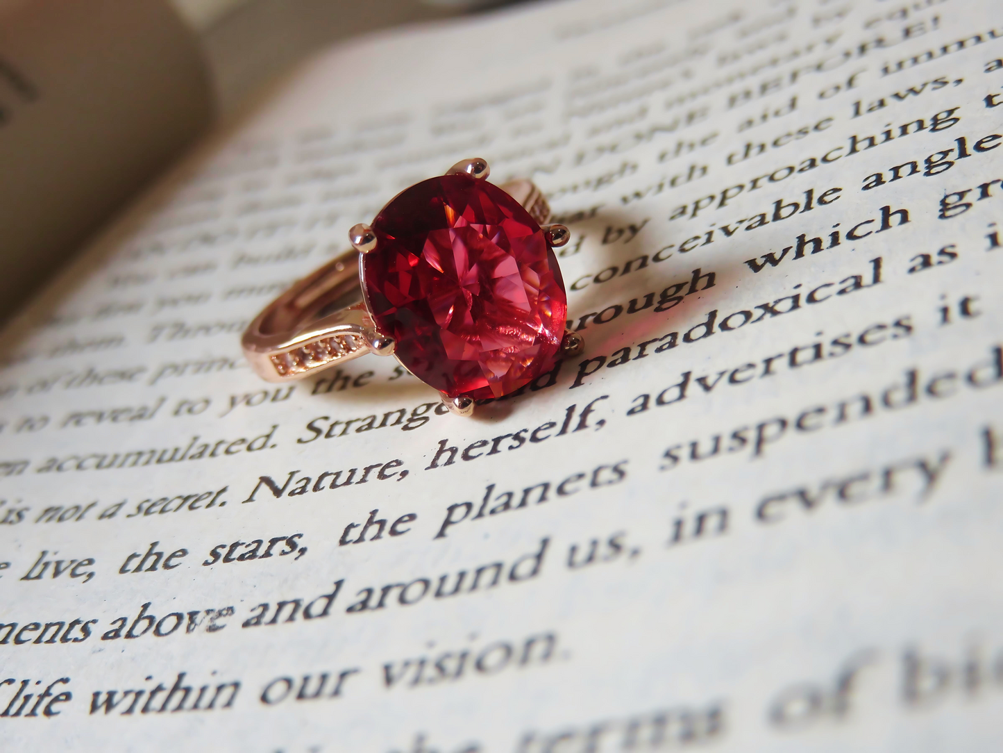 Elegant Red Garnet-Inspired Adjustable Ring