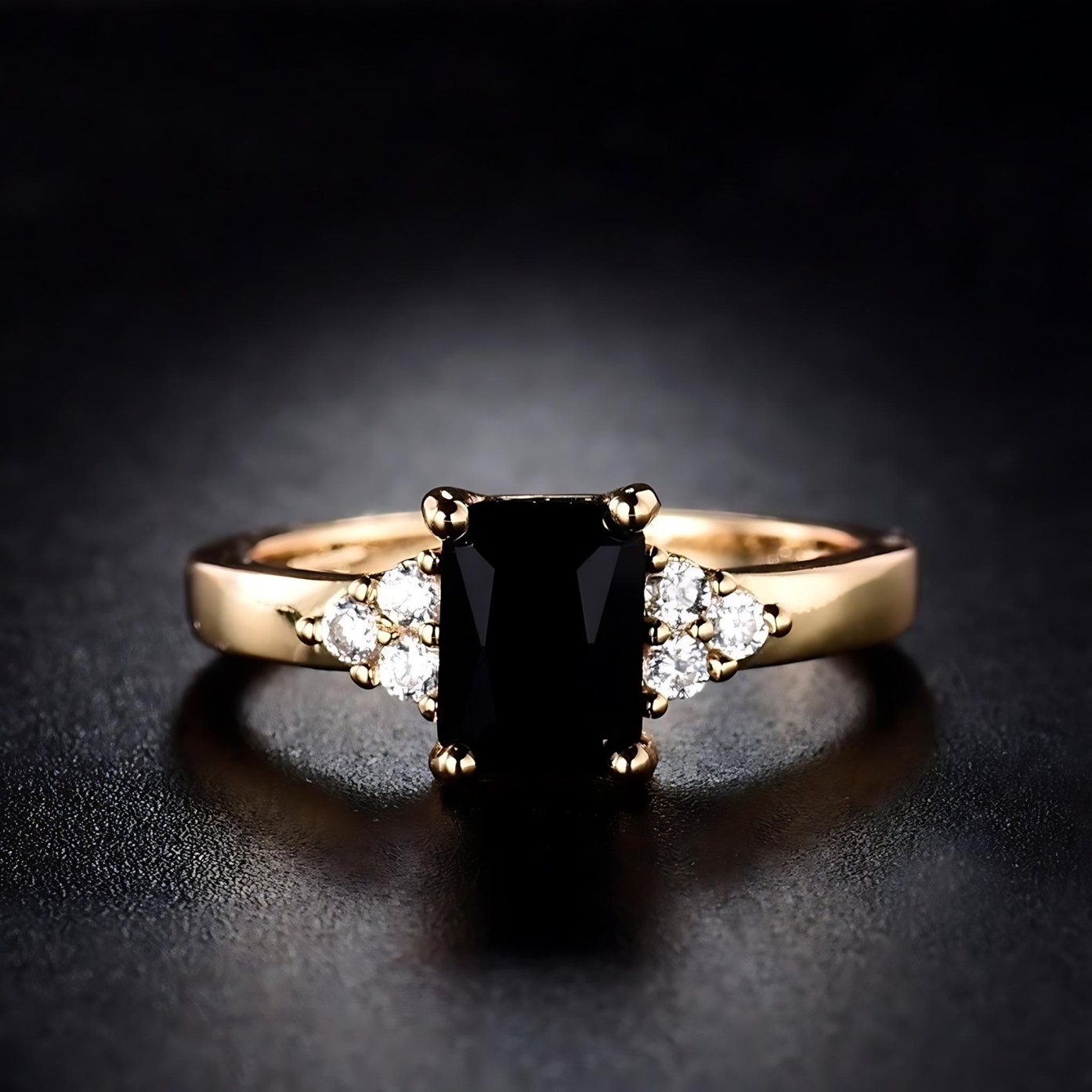 R-09 Adorable Golden Black Stone Ring