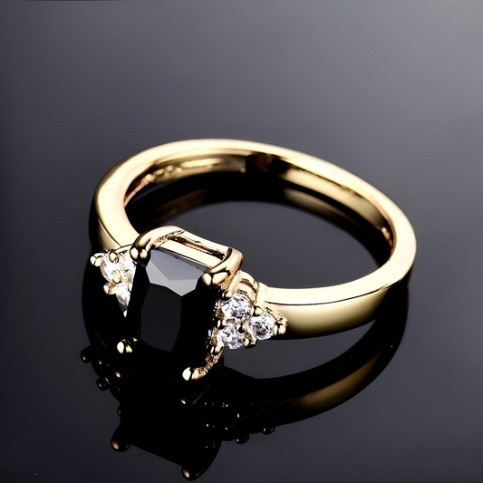 R-09 Adorable Golden Black Stone Ring